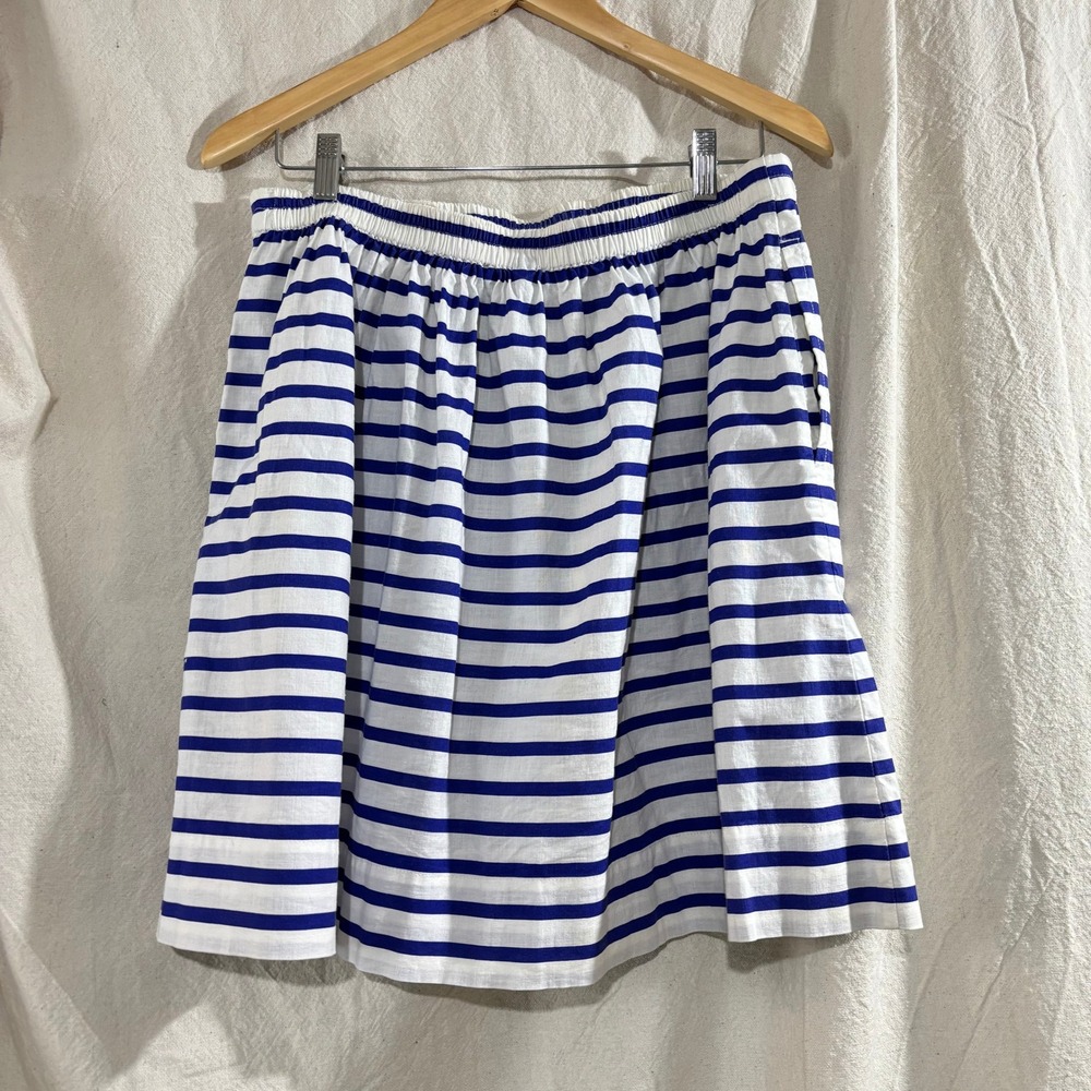 J.Crew Women Blue White Striped Cotton Elastic Mini Skirt Nautical Preppy 12 - Picture 3 of 7